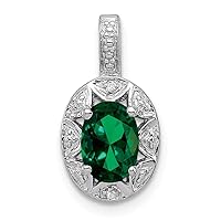 925 Sterling Silver Polished Diamond and Created Emerald Pendant Necklace Measures 16x9mm Wide Jewelry for Women