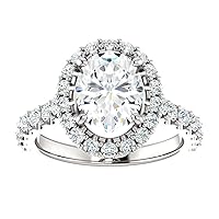 Siyaa Gems 4 CT Oval Diamond Moissanite Engagement Ring Wedding Rings Eternity Band Vintage Solitaire Halo Hidden Prong Silver Jewelry Anniversary Promise Ring Gift