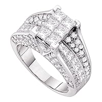 The Diamond Deal 14kt White Gold Princess Diamond Cluster Bridal Wedding Engagement Ring 3 Cttw