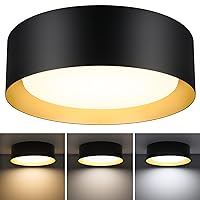 BrightHome LED Flush Mount Ceiling Light Fixture, 13in 25W(250W Equiv) 2400LM, 3 Colors 3000K 4000K 5000K, Dimmable Black and Gold Modern Flush Mount Light Fixture for Bedroom Bathroom Hallway