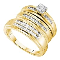 The Diamond Deal 14kt Yellow Gold His Hers Round Diamond Cluster Matching Wedding Set 1/2 Cttw