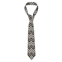 Black White Tan Zigzag Print Novelty Men'S Neckties Fashionable Funny Skinny Ties For Weddings, Business,Parties
