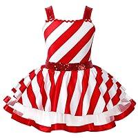 CHICTRY Kids Girls Sequin Candy Cane Christmas Dance Costume Sleeveless Ballet Tutu Leotard Dress
