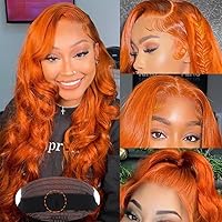 Ginger Orange Lace Front Wigs Human Hair 200% Density Body Wave 13x4 Hd Transparent Lace Frontal Wigs for Women 350# Colored Glueless Wigs Brazilian Virgin Human Hair Pre Plucked 18 Inch