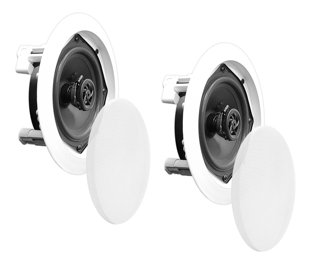 Pyle Home 5.25” Ceiling Wall Mount Speakers - Pair of 2-Way Midbass Woofer Speaker 1'' Polymer Dome Tweeter Flush Design w/ 80Hz - 20kHz Frequency Response & 150 Watts Peak Easy Installation-PDIC51RD