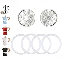 3 Cup Stovetop Espresso Coffee Maker Replacement Parts for Aluminium Moka Pot 2 Pcs Filter with 4 Pcs Silicone Gasket Seals