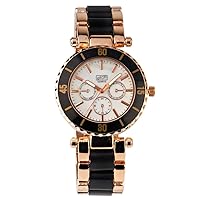 Eton Ladies Quartz, Fashion Watch, Black Plastic/Rose Gold Tone Bracelet - 2938J-BK