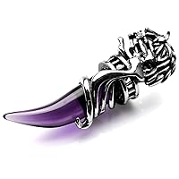 Dragon Wolf Tooth Pendant for Men Boys Women Stainless Steel Cool Necklaces Simulate Crystal Gemstone Boyfriend Gifts Jewelry with 23 Inches Chain