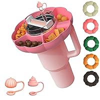 Snack Bowl for Stanley Cup 40 oz, Reusable Stanley Tumbler Cup Accessories,Stanley Snack Tray with 5 Compartments and Straw Stopper,Snack Storage Nuts Platter Containers Box (Pink)