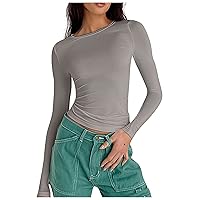 Women's Long Sleeve Tops Fashion Solid Colour Round Neck Slim Fit T-Shirt Top Y2K, S-L