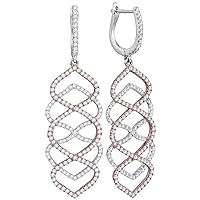 The Diamond Deal 18kt White Gold Womens Round Diamond Wave Dangle Earrings 1-3/8 Cttw