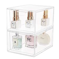 2 Pack Stackable Makeup Organizer Storage Drawers 4.5'' Tall Acrylic Cosmetic Display Case Clear Bathroom Plastic Storage Bins For Vanity,Under Cabinets,Pantry Organization and Storage