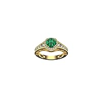 Round Natural Emerald And Diamond Wedding Engagement Ring In 14k Solid Gold 1 Ctw Emerald