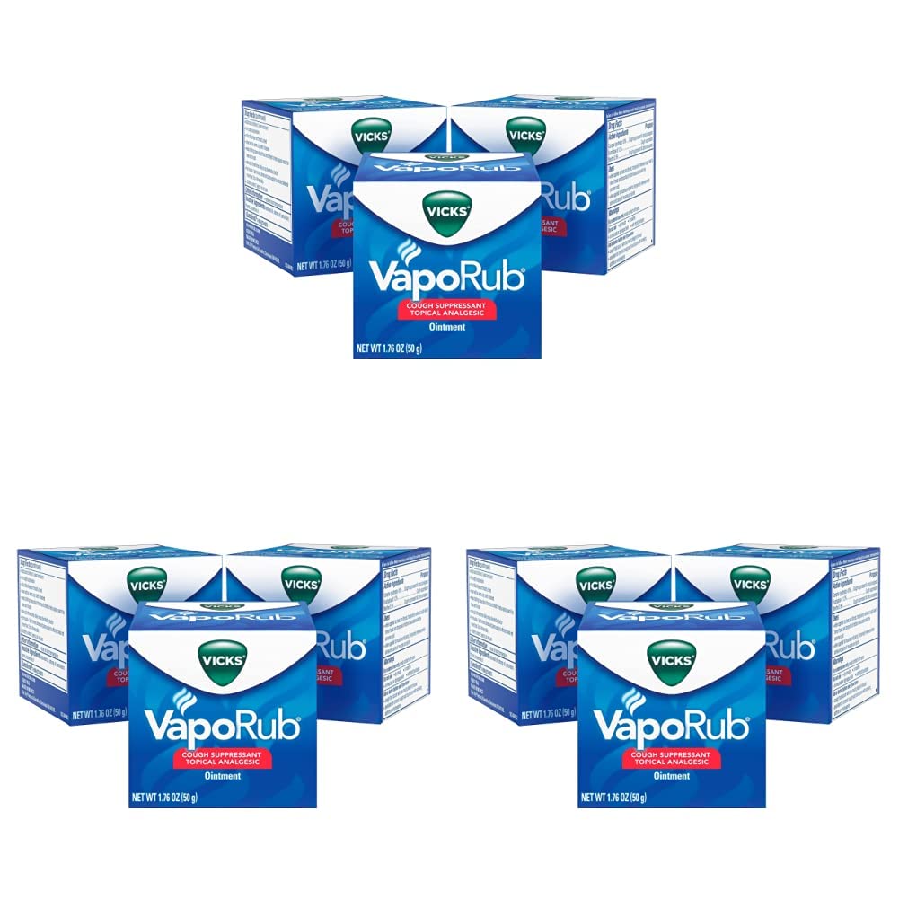 Vicks VapoRub, Chest Rub Ointment, Relief from Cough, Cold, Aches, & Pains with Original Medicated Vapors, Topical Cough Suppressant, 1.76 Ounce (Pack of 9)
