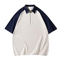 Shirts for Men Quarter Zip Short Sleeve Pullover Golf Sports Collared Summer Patch Color T Shirts Casual Loose Fit Tops