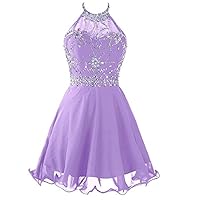 Women's Halter Neck Homecoming Dresses 2018 Short Chiffon Prom Gowns with Crystal Beaded