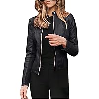 INESVER Womens Faux Fur Leather Jackets Zip Up Motorcyle Short Outwear Fashion Lightweight Leather Cropped Coats
