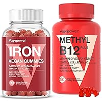 Vegan Iron Gummies + vitamin B12 gummy | Iron Supplement Support Blood Builder & Daily Energy for Adults & Kids | Methyl B12 1000 mcg & Vitamin D 5000 IU for Energy and Immune Support - 90 Count