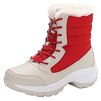 Women's Winter Warm Lightweight Mid-Calf Snow Boots,Outdoor Lace-up Non-Slip Waterproof Casual Ankle-Support Short Booties Women's fashionable winter boots