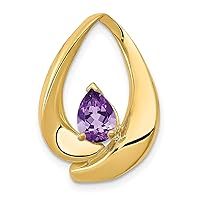 14k Yellow Gold 7x5mm Pear Amethyst Slide Necklace Charm Pendant Gemstone Omega Fine Jewelry For Women Gifts For Her