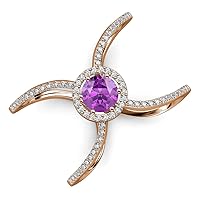 Round Amethyst Diamond 1 ctw Women Criss Cross X Halo Engagement Ring 14K Gold