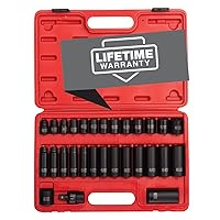 SUNEX TOOLS 3330, 3/8 Inch Drive Master Impact Socket Set, 12-Point, 29-Piece, Metric, 8mm-22mm, Standard/Deep, Cr-Mo Steel, Heavy Duty Storage Case, Includes Universal Joint