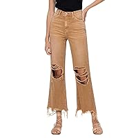 VERVET Women's Leslie High-Rise 90s Vintage Cropped Ripped Flare Jeans