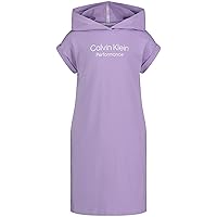 Calvin Klein Girls' Performance Logo Sweatshirt Dress, Fleece Hoodie with Long Or Short Sleeves