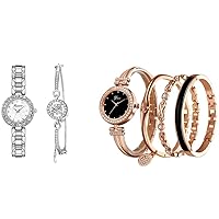 Clastyle Elegant Women Watch Set Rhinestones Watch and Bracelet Set Simple Wrist Watches for Ladies