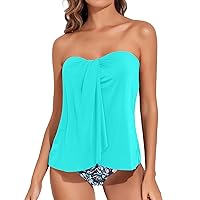 Tempt Me Two Piece Tankini Bathing Suits for Women Halter Bandeau Swim Top with Bottom Flyaway Tummy Control Swimsuit