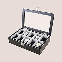 10-Slot Wooden Double-Row Watch Case, Household Multifunctional Jewelry Watch Holder, Large-Capacity Storage Box with Lid 0104B(Color:Black)