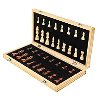 MYBA Chess Set Chess Board Foldable Magnetic Chess Set Wooden Chess Board Game Set with Crafted Chesspiece & Storage Slots 2 Extra Queen (Size : 39cm)