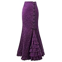 Women Gothic Ruffled Steampunk Vintage Fishtail Mermaid Skirt Victorian High Waist Bodycon Retro Long Maxi Skirts