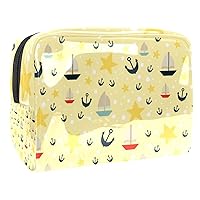 Cute Boat and Anchor Waterproof Cosmetic Bag 7.3x3x5.1in Travel Cosmetic Bags Multifunctional Bag for Women