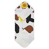 Cow Sunflower Baby Bath Towel Girl Hooded Baby Towel Super Soft Cotton Bathrobe 4 Layers Baby Shower Towel Gift for Newborn Boys Toddler, 30x30 Inch
