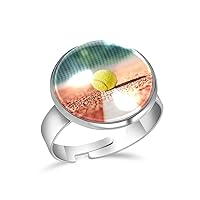 Tennis Ball in Court Adjustable Rings for Women Girls, Stainless Steel Open Finger Rings Jewelry Gifts