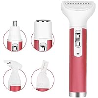 Hair Remover for Women,Painless 5 in 1 Electric Shaver USB Rechargeable,Eyebrow Nose Trimmer,Body Waterproof Bikini Facial Hair Removal for Women (Pink)