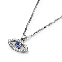 1/10 Carat Diamond and Blue Sapphire Evil Eye Pendant Necklace for Women in 18k Gold on 16 to 20 Inch Chain (D-F, VS1-VS2, cttw) Lobster Claw Jewelry