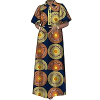 African Dresses for Women Half Sleeve Ankara Stand Neck Buttons Casual Dress