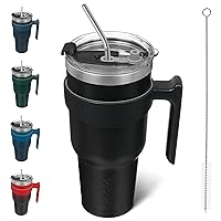BJPKPK 40 oz Tumbler With Handle And Straw Stainless Steel Travel Mug Insulated Tumbler Cups With Lids,Black