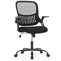 Office Chair Mid Back Desk Chair Ergonomic Mesh Computer Gaming Chair with Larger Seat, Executive Height Adjustable Swivel Task Rolling Chair with Flip-up Armrests for Women Adults