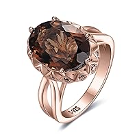 JewelryPalace Huge Oval 5.7ct Genuine Smoky Quartz Cocktail Rings for Her, 14K White Gold Plated 925 Sterling Silver Ring for Women, Natural Gemstone Jewellery Sets Rings
