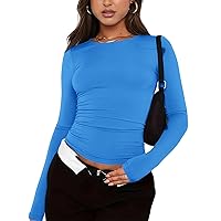 Womens Fashion Dupe Y2K Long Sleeve Sexy Slim Fit Basic Tops Cute Tops for Women Crop Tops