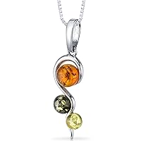 Genuine Baltic Amber Pendant Necklace and Earrings in Sterling Silver, Rich Cognac, Honey and Olive Colors