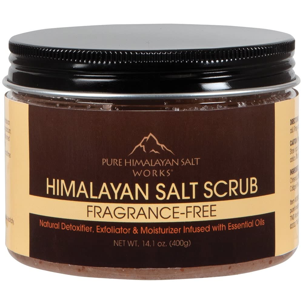 Pure Himalayan Salt Works Himalayan Salt Scrub, Natural Detoxifier, Exfoliator & Moisturizer, Body And Face Scrub, Fragrance-Free, 14.1 Oz