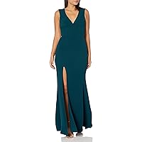 Dress the Population Women's Sandra Plunging Thick Strap Solid Gown with Slit Dress