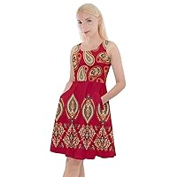 CowCow Womens Pattern Asian Elements Paisley Knee Length Skater Dress with Pockets, XS-5XL