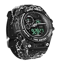 100m Underwater Scuba Diving Men's Boys Watch Stopwatch Chronograph Alarm Dual Time Zone 12/24 Hour Format, Military