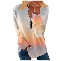Christmas Shirts for Women,Long Sleeve Zipper Shirts for Women Print Graphic Tees Blouses Casual Tops Pullover