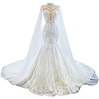 Luxury Women's Bridal Ball Gowns Mermaid Lace Wedding Dresses for Bride 2023 Train Long Cape Two Pieces